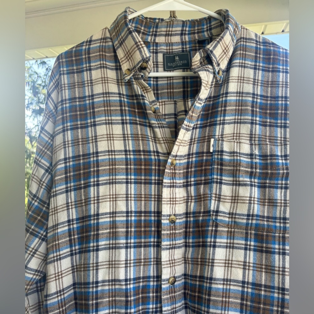 GH Bass L flannel blue tan brown